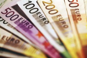 Background of euro bills. Shallow focus.