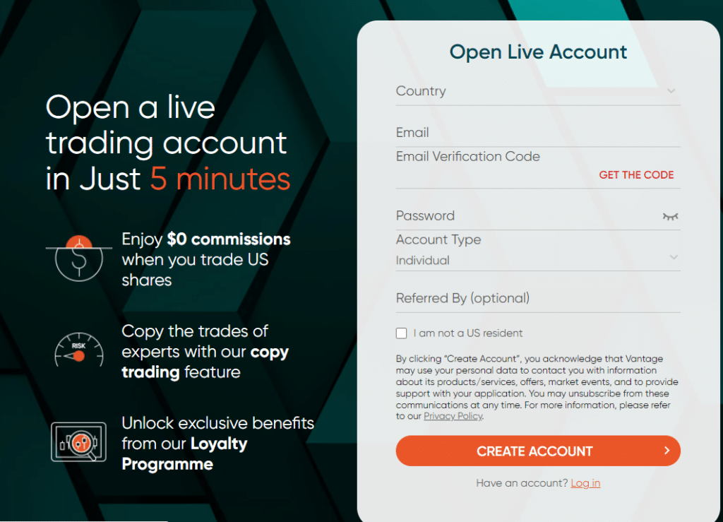 vantage open a live trading account in just 5 minutes